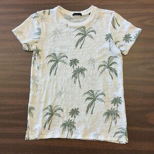 ATM Anthony Thomas Melilla White Green Palm Tree Print Slub Cotton Tee Men's XS